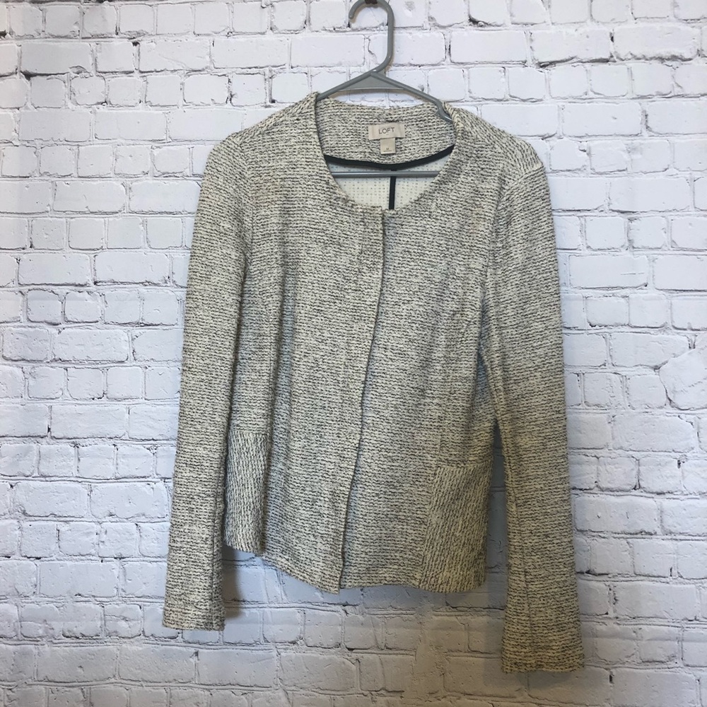 Loft Zip Up Tweed Sweater